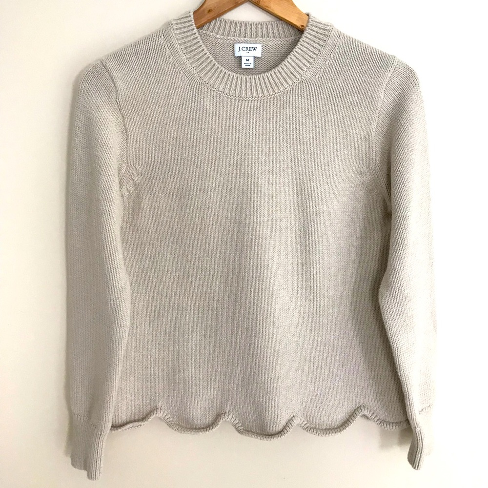 J. Crew | Scalloped Hem Crew-Neck Sweater | Tan | Size: Medium